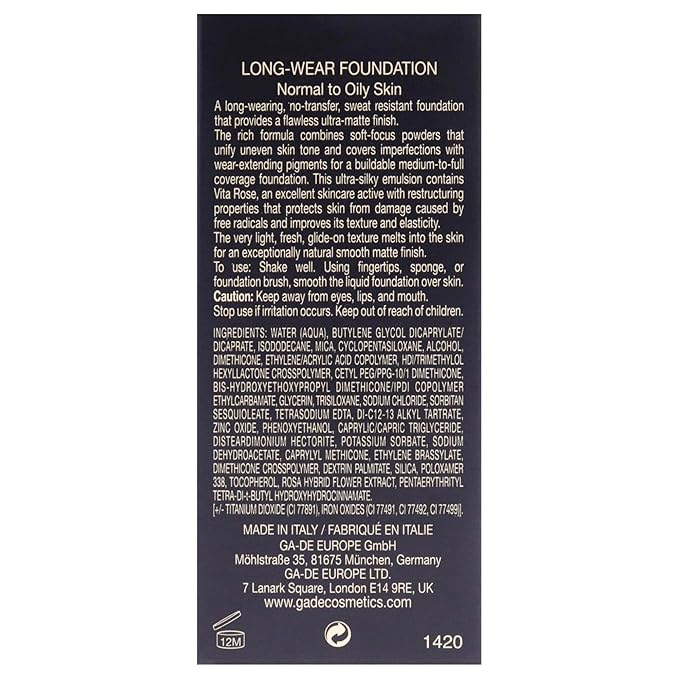 GA-DE Ultramate Long-Wear Foundation, 155 - Sweat-Resistant and No-Transfer Cream Foundation - Face Makeup for Flawless Ultra-Matte Finish - 1 oz