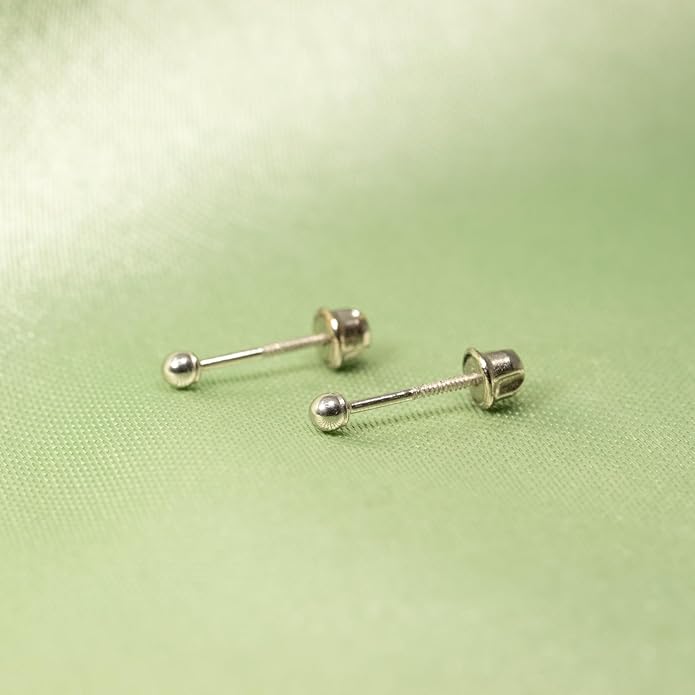 14k Real White Gold Ball Stud Earrings for Women & Men (2mm-8mm Diameter) - Real 14k Gold, Secure Screw Back Design