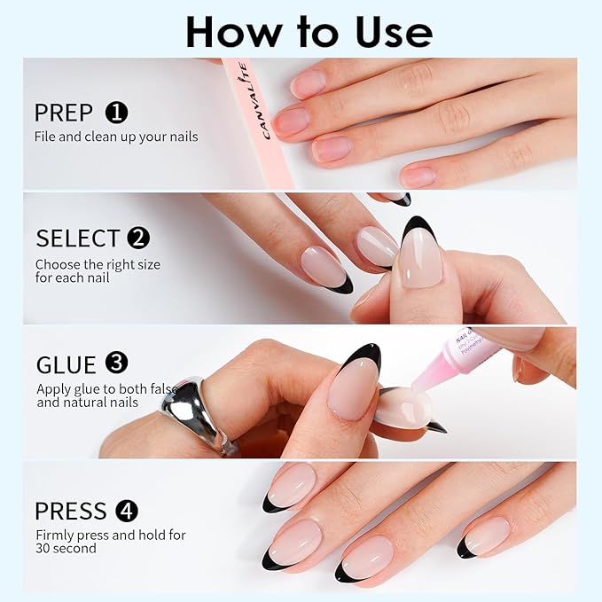 Canvalite Short Almond Press On Nails, 30Pcs Press on Nails Cat Eye Reusable Acrylic Fake Nails with Glue & Glue Remover Easy to Use Manicure Kit for Women, Blue