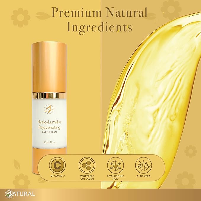 Zatural Hyalo-Lumière Rejuvenating Luxurious Face Cream Lift, Tone, & Tighten, Vitamin C Moisturizer, Hyaluronic Acid, Vegetable Collagen