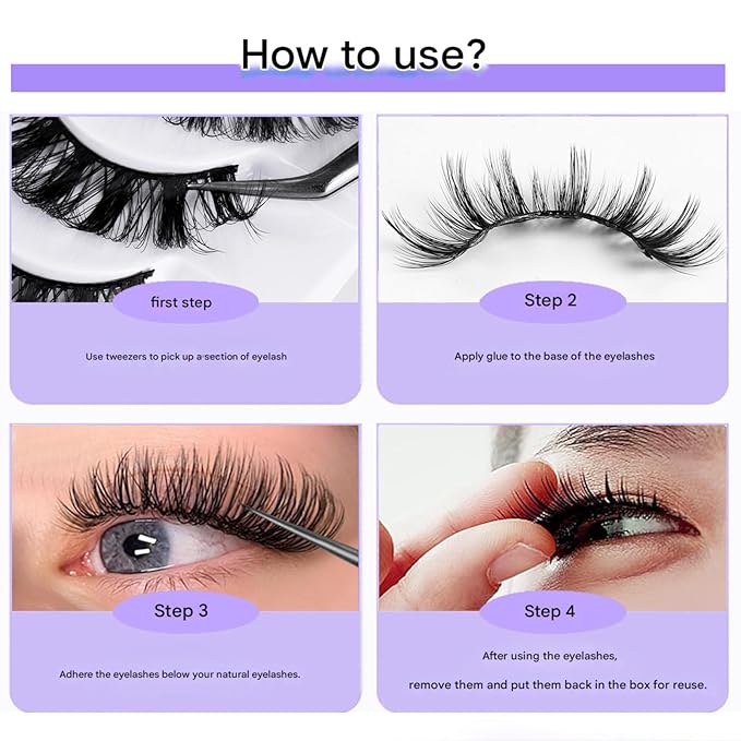 10 Pairs False Eyelashes High-Grade Synthetic Fibers 3D Long Slender Style Natural Curl Realistic Effect Durable Long-Lasting Professional Tool Kit with High-Precision Tweezers and