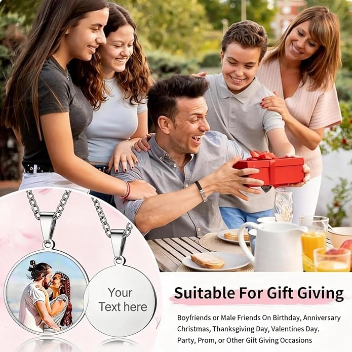 CLYLIFE Picture Necklace Personalized Photo,Custom Disc/Heart Pendant for Men Women Dad Mom Customized Necklace with Chain Photos Memorial Gifts for Mother's Day, Birthday, Anniversary