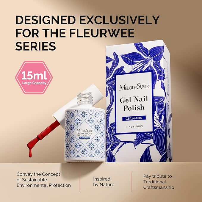 MelodySusie Fleurwee Plant Based Gel Nail Polish, Hema Free Maple Red Nail Polish, Soak Off UV LED Gel Polish Gift for Women 21 Non Toxic Long Lasting Nail Art Manicure Salon DIY at Home B1801