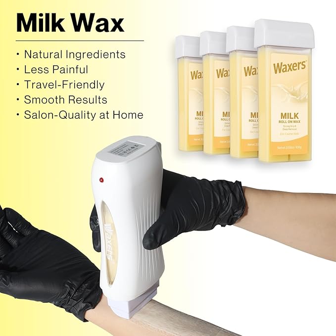 Waxers Roller Wax Kit Roll on Wax Kit for Hair Removal Women Men Professional at Home Soft waxing Depilatory for Legs Armpit Milk