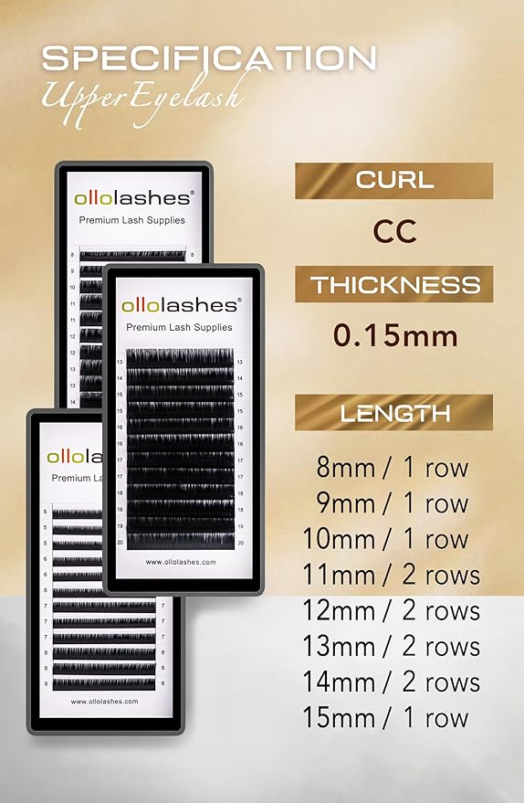 OLLOLASHES Eyelash Extension B C CC D J Curl Mix 5-20mm 0.03 0.05 0.07 0.15 Super Matte Classic Lash Extensions Professional Supplies for Lash Techs (CC-0.05, 8-15mm)