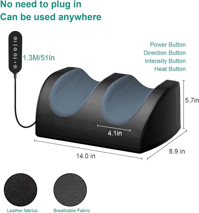 LINGTENG Rechargeable Foot Massager with Heat, Cordless Shiatsu Foot Massager for Cord Remote Control, Heated Massage with Roller, Portable for Home/Office Use, Dad Gifts, Mom Gifts