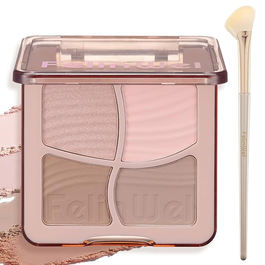FelinWel Highlight Contour Makeup Palette Effortless Blending Matte Shimmer Highlighter Palette and Bronzer Powder for Cool Toned Skin with Brush