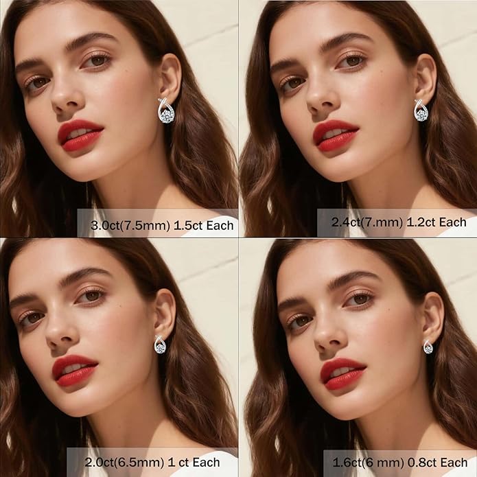 Tunzug Moissanite Stud Earrings D Color VVS1 Moissanite Earrings 925 Sterling Silver 18K Gold Plated Friction Flat Bottom Mermaid Tail Earrings for Women
