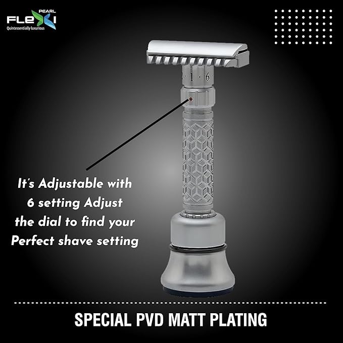 Pearl Flexi Open Comb Adjustable Safety Razor - Made of 100% Brass Metal | Adjustable from 1 to 6 | Men's Shaving Razor for Fathers Day Gift