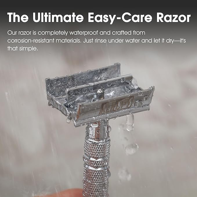 KEROPY Men's Safety Razor Double Edge with 10 Blades – Reusable Metal Shaver for a Close, Smooth & Irritation-Free Wet Shave, Eco-Friendly Grooming Kit for Men