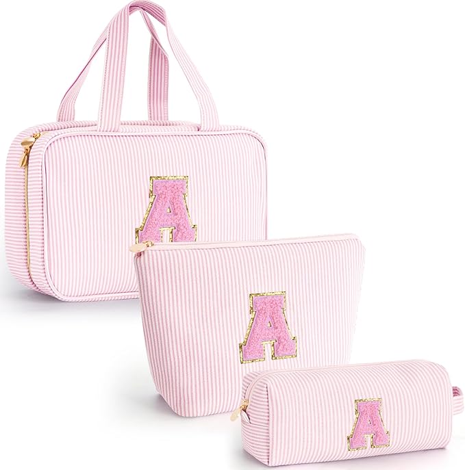 Valentines Day Gifts for Teen Girls Women - Toiletry Bag Initial Makeup Bag | Travel Cosmetic Bag | 8 9 10 11 12 13 14 15 16 Years Old Girl Gifts Trendy Stuff - Pink A