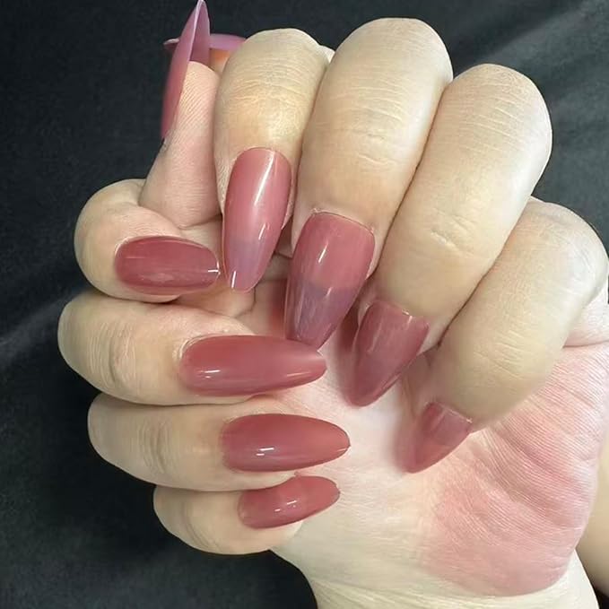 JONKASIPA Press On Nlmond Nails Unique Jam-Purple Fake Nails, French Tip Nails Designed for Women, Nail Art Sets for Everyday Wear 24 Pcs