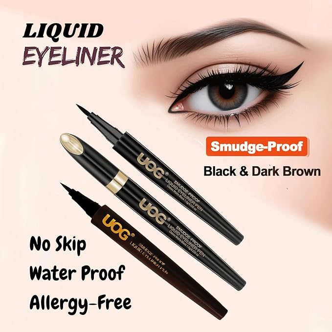 UOG (United One Liquid Eyeliner pen – Waterproof, Smudge-Proof & Long-Lasting (Up to 72 Hours), Quick-Dry. No Skip, Transfer-Resistant & Allergy-Free for Sensitive Eyes,Matte Finish.