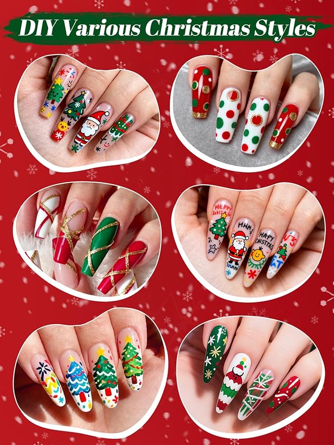 EBANKU 12 Colors Nail Art Pens Set, Christmas Nail Polish Pen Quick Drying 3D Acrylic Paint Pen Nail Markers for Christmas Nail Art Painting Point Dotting Liner Pen Manicure Tools Nail Design