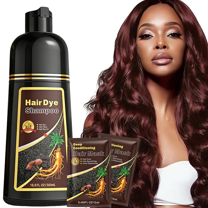 Hair Dye Shampoo 3 in 1 for Women Men, 100% Gray Coverage Root-to-Tip Coloring & Care, Lasting Hair Color Shampoo with Natural Extracts, Easy Home Use for All Hair Types 16.9 fl oz (Dark Red Wine)