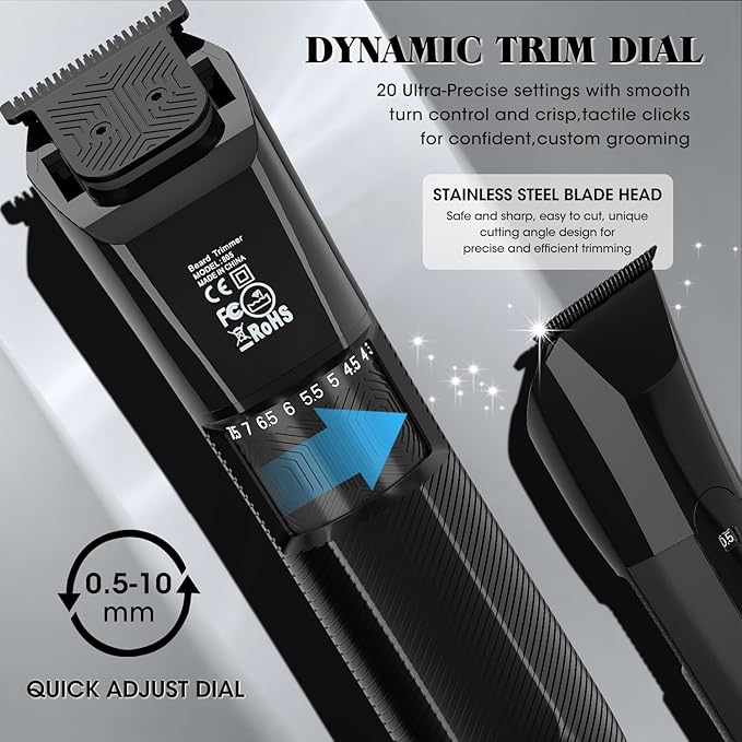 QREEYX Beard Trimmer for Men Groin & Body Hair Trimmer, Nose & Ear Clipper Head Razors for Bald Men, 5 in 1 Waterproof Manscape Kit with Travel Case, LED Display, Grooming Kit Gift for Him