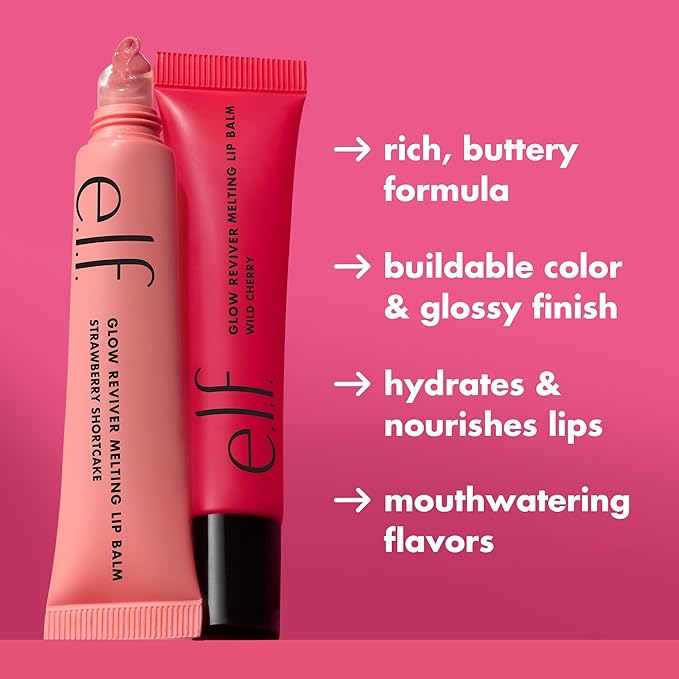 e.l.f. Glow Reviver Melting Lip Balm, Hydrating Tinted Lip Balm For A Glossy Finish & Soft, Supple Lips, Vegan & Cruelty-Free, Candied Cranberry