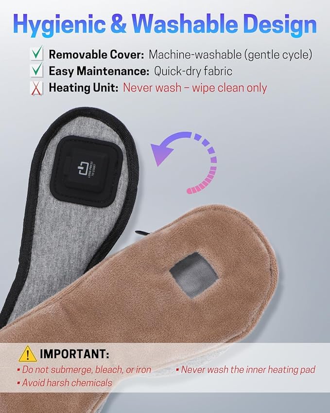 Heated Eye Mask for Dry Eyes, Stye Relief and Improved Sleep - Cordless Rechargeable Warm Compress with Graphene Heating, 3 Temp Settings, Auto Shut-Off, Washable Sleep Mask for Travel