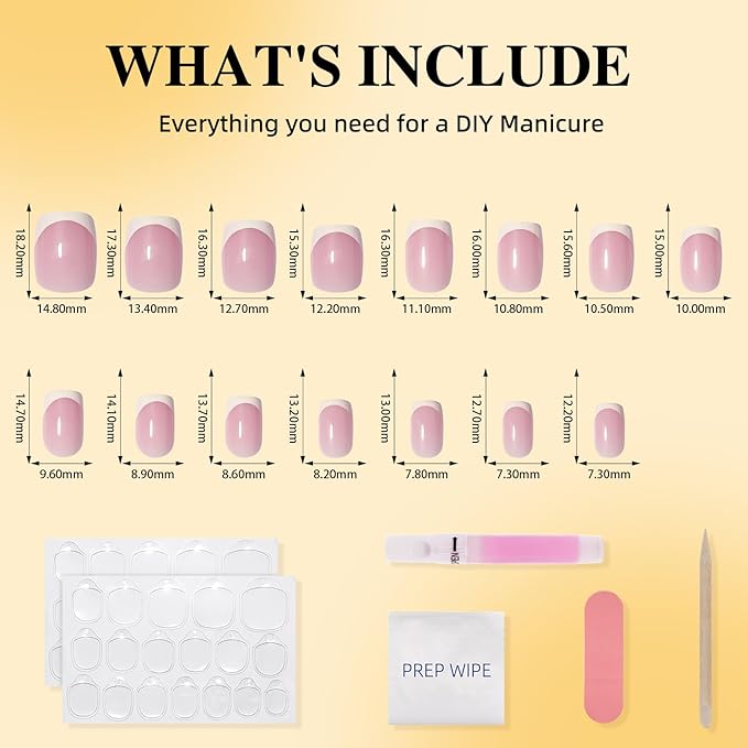 Leefrei French Tip Press On Nails - Short Square Press on Nails Pink White Tips Nails Press Ons for Women Fake Nails with Glue, Glossy Reusable Glue on Nail in 15 Sizes - 30pcs, Dusty Lavender