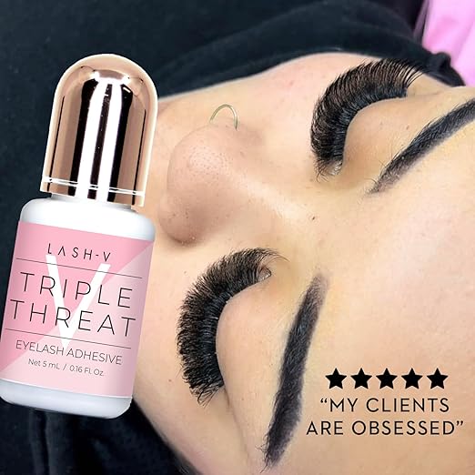 One V Salon Strong Triple Threat Advanced Eyelash Extension Glue (0.17fl.oz/5ml)/ 0.5 Sec Dry/up to 8 Weeks Retention/Professional Supplies