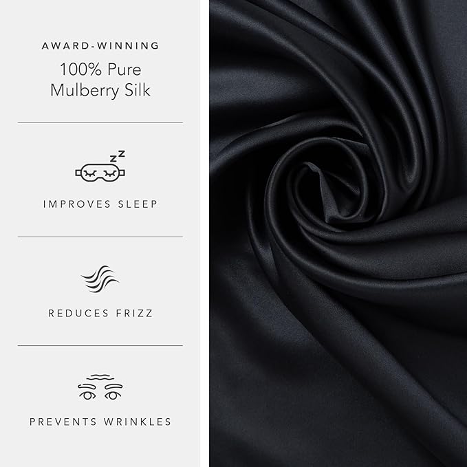 Fishers Finery 25mm 100% Pure Mulberry Silk Pillowcase (Black King)