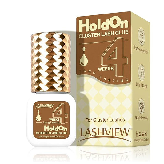LASHVIEW Upgrade Sensitive Lash Cluster Glue,Strong Hold Cluster Lash Glue Long Lasting 4+ Weeks Waterproof & No Irritation Hypoallergenic Formaldehyde-Free for Open Eyes DIY or Professional (5ML)