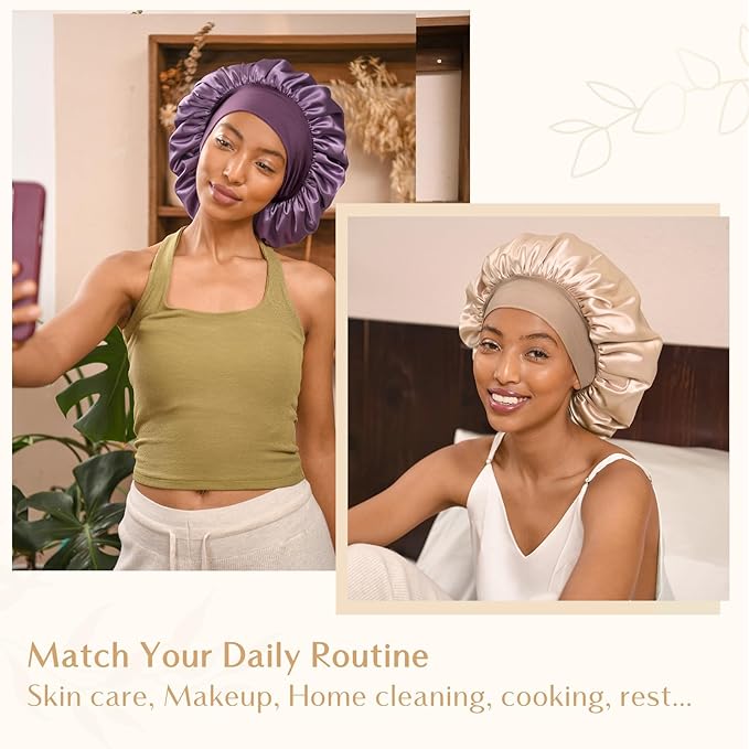 YANIBEST Silk Bonnet for Sleeping Women, Double Layer Hair Satin Bonnets with Elastic Band, Sleep Cap Curly Natural Hair