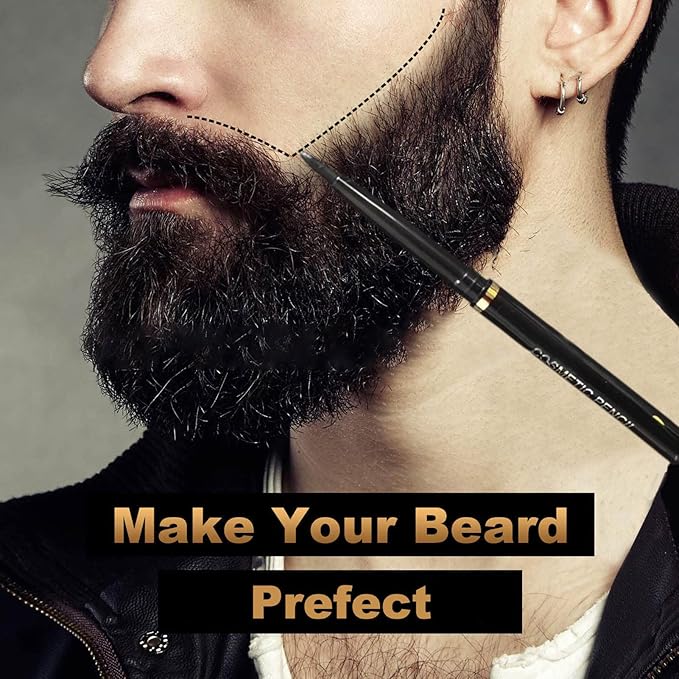 Beard Pencil Filler Kit water proof Long Lasting Beard Styling Pencil Set with Guide Template for Men Facial Hair Grooming 3PCS Beard Pen 1PC Template