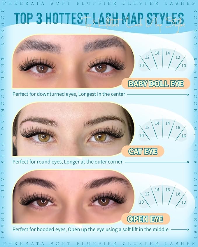 PHKERATA Wispy Lash Clusters Naural Eyelash Clusters Extensions C Curly Individual Lashes Clusters DIY Eyelash Extension with Wide Soft Thin Band,10-16MM,180Pcs