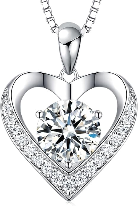 UnicoRing Moissanite Necklace for Women, Heart Pendant Engraved 'I Love You' Gifts for Wife, Valentine's Day Gift Anniversary Eternity Birthday Present Sterling Silver Jewelry for Her