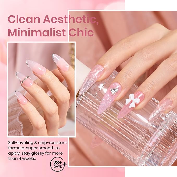 Beetles Pink Gel Nail Polish Set, 8 Colors Nude Pink Jelly Gel Polish Shimmer Glitter Sheer Transparent Effect Classic Neutral Nail Polish Soak Off UV French Nail Art Manicure Salon Gift for Women