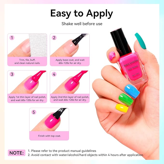 Nailshion Nail Polish 16 Colors Rainbow Air Dry Regular Nail Polish Set with Base Top Coat & Remover Pads| White Red Classic French Fingernail Polishes Non-gel Bulk Gift for Nail Art Lovers