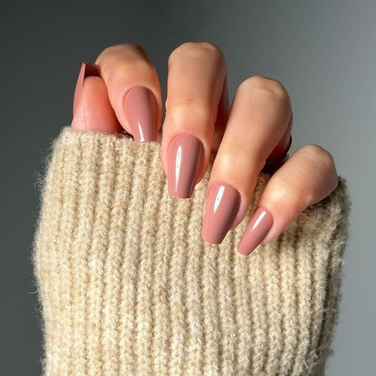 Glamnetic Press On Nails - Mauve Affair | Medium Coffin Muted Purple Fake Nails, Salon Quality Nails | 15 Sizes - 30 Nail Kit with Glue