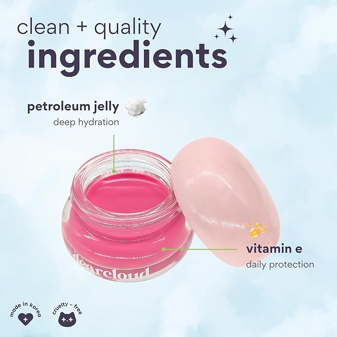 dearcloud Dewy Lip Jam – Hydrating Lip Balm & Gloss with Vitamin E, Korean Skincare (Pink Lychee)