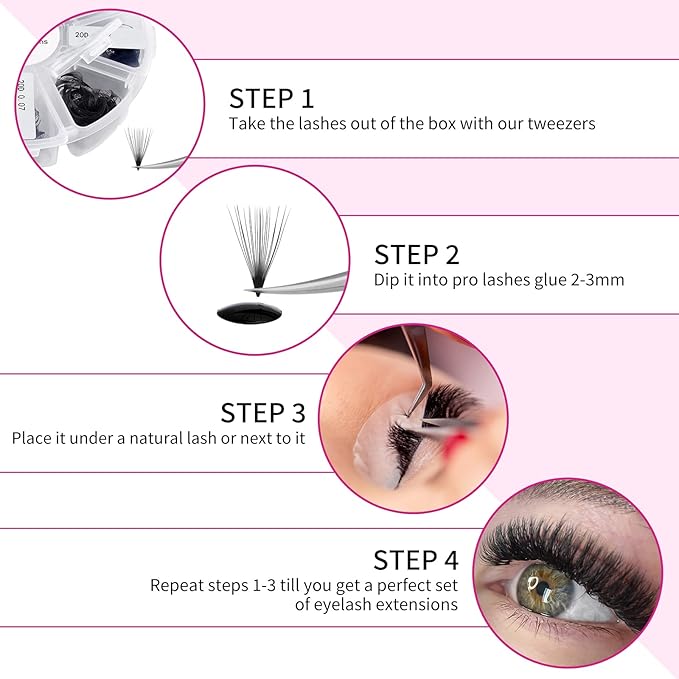 Lash Extension 20D 1000 Mixed Premade Fans Eyelash Extensions D Curl Promades Eyelash Volume Lash Extensions Loose Fans Pre Made Volume Lashes Pointed Base (20D-0.07D, 9-16mm)
