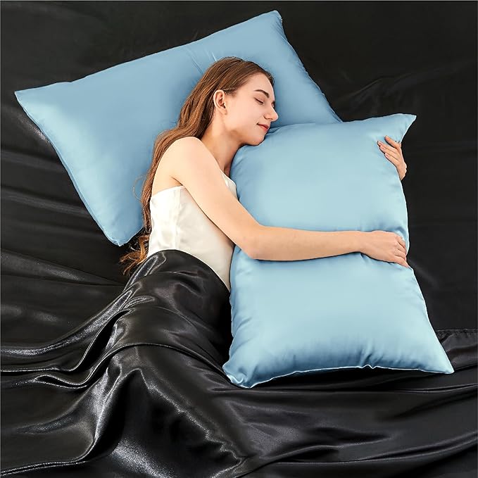 INFIIXSO Mulberry Silk Pillowcase for Hair and Skin, Silk Pillow Cases King Size with Hidden Zipper 20x40 Inches, Super Smooth and Soft Cooling Pillow Cases for Hot Sleepers(Light Blue, 1 Pack)