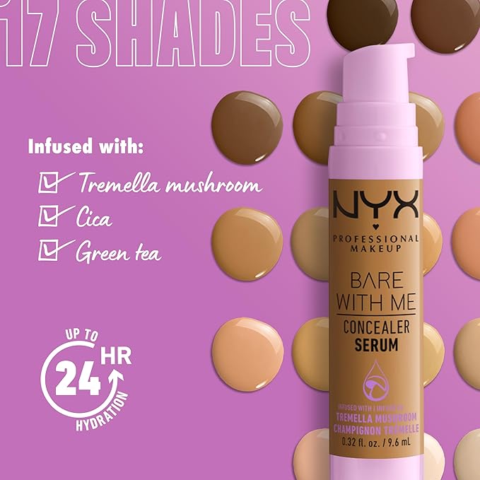 NYX PROFESSIONAL MAKEUP Bare With Me Concealer Serum, Concealer Makeup For Up To 24Hr Hydration - Tan
