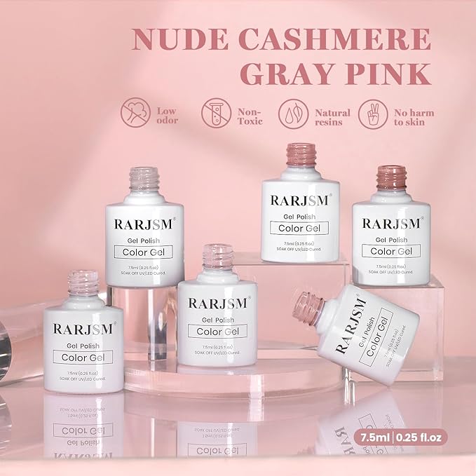 RARJSM Nude Jelly Gel Nail Polish Set Sheer Soft Ivory Blush Beige Rosy Mocha Brown Pink Cashmere Gray 6 Pcs Neutral Skin Tone Colors French Manicure Gelpolish Soak Off Curing Requires for Home Salon