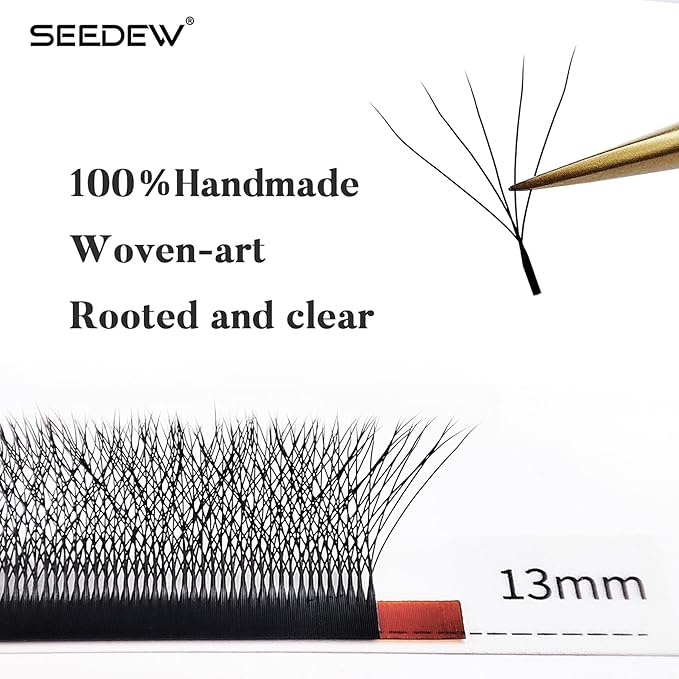 SEEDEW 5D Lash Extensions, 0.07mm D Curl 15mm 12 Rows/Tray, W Shape Flat Stem, Korean PBT Volume False Eyelashes Grafting for Beginner Artist, Lash Tech, Beauty Salon(5D-Matte Black-0.07-D-15mm)