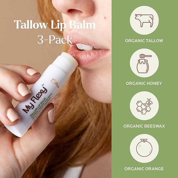 100% Organic Lip Balm Hydrating, Grass-Fed Beef Tallow Lip Balm, Made with Pasture Raised Tallow, Honey, Beeswax, & Orange Essential Oil, Lip Balms & Moisturizers - 1 Pack