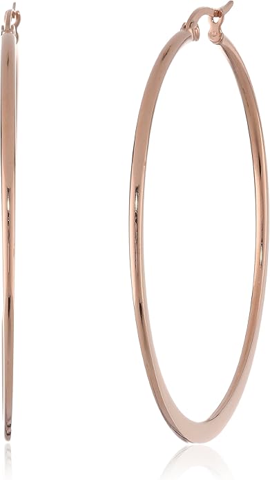 Amazon Essentials Gold Plated or Stainless Steel Flattened Hoop Earrings
