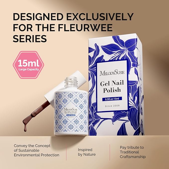 MelodySusie Fleurwee Plant Based Gel Nail Polish, Hema Free Pink Brown Nail Polish, Soak Off UV LED Gel Polish Gift for Women 21 Non Toxic Long Lasting Nail Art Manicure Salon DIY at Home B1202