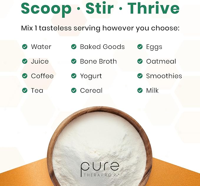 Pure Therapro Rx TriActive Collagen Plus, Collagen Powder for Hair, Skin, Nails, Bones & Joints, Hydrolyzed Collagen Powder w/Patented Peptides, Unflavored Multi Collagen Protein Powder, 30 Servings