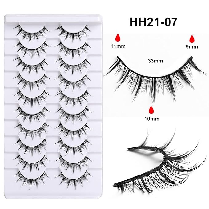 10 Pairs False Eyelashes with Tweezers and High-grade Synthetic Fibers Three-dimensional Long Slender Style Natural Curl Realistic Look Durable Long-lasting Suitable for Daily Comm (Black-B)
