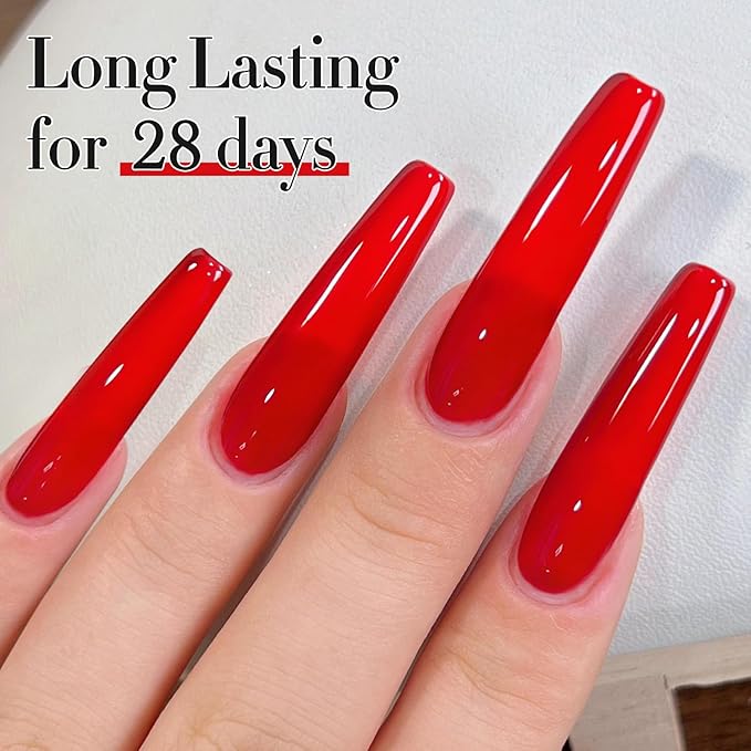 Double Rhythm Gel Polish 15ML Jelly Sheer Pastel Light Milky Color Pearl White Bottle 1 PC 0.5 OZ Full Size Nail Art Salon at Home (Red-D1450)