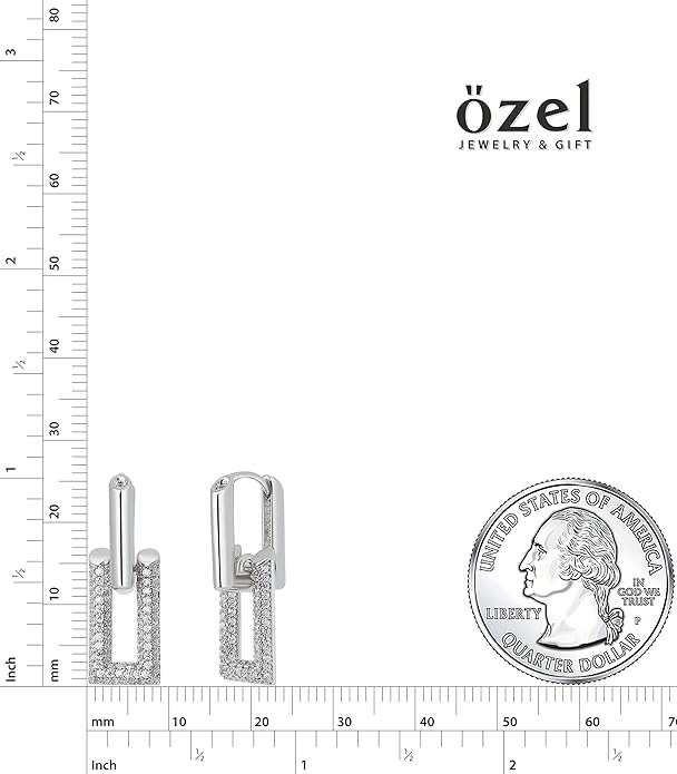 OZEL 14K Gold & Silver Plated Paperclip Chain Earrings with Cubic Zirconia – Dangle, Hoop, Huggie, Stud Styles – Women’s Fashion Jewelry Gift
