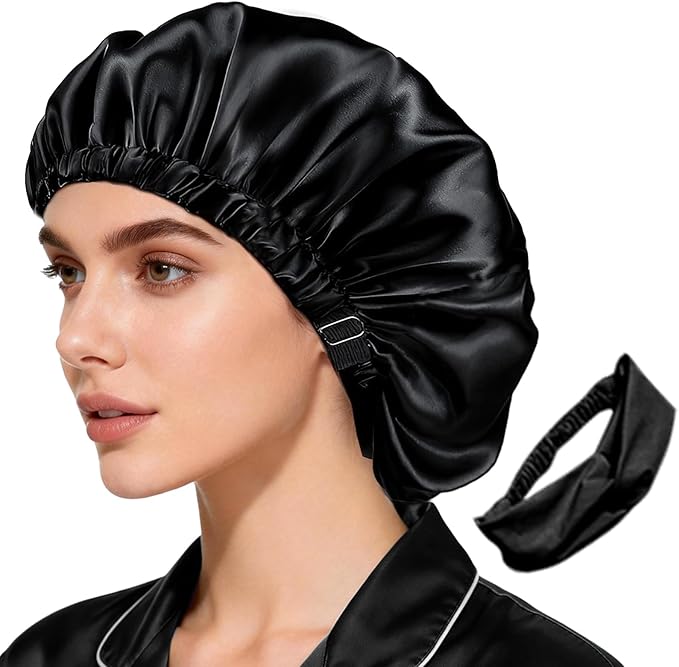 2Pcs Satin Bonnet Silky Bonnets Hair Bonnet For Sleeping Double Layer Curly Hair Sleep Cap Womens Silk Night Hats