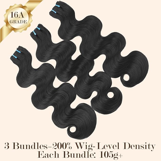16A Body Wave Bundles Human Hair 100% Real Raw Human Hair Bundles Body Wave 22 Inch,No Tangle Shedding,Triple Lifespan Virgin Hair Extensions Thick Weave Reusable