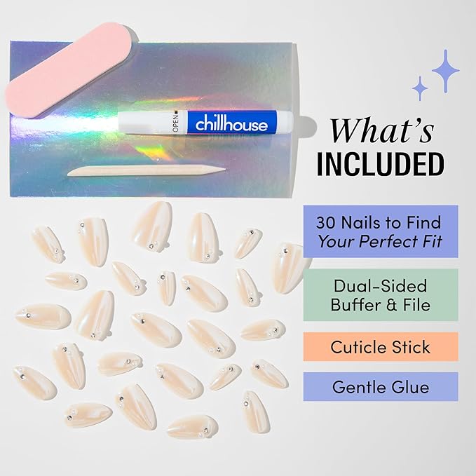 Chillhouse - Chill Tips, Press on Nails Kit - Glass Castle (Oval) - 30 Nail Shapes & Sizes - Up to 3 Weeks of Wear - Customizable Fit - Reusable - Latina Founded & Women Owned - Beauty & Self Care