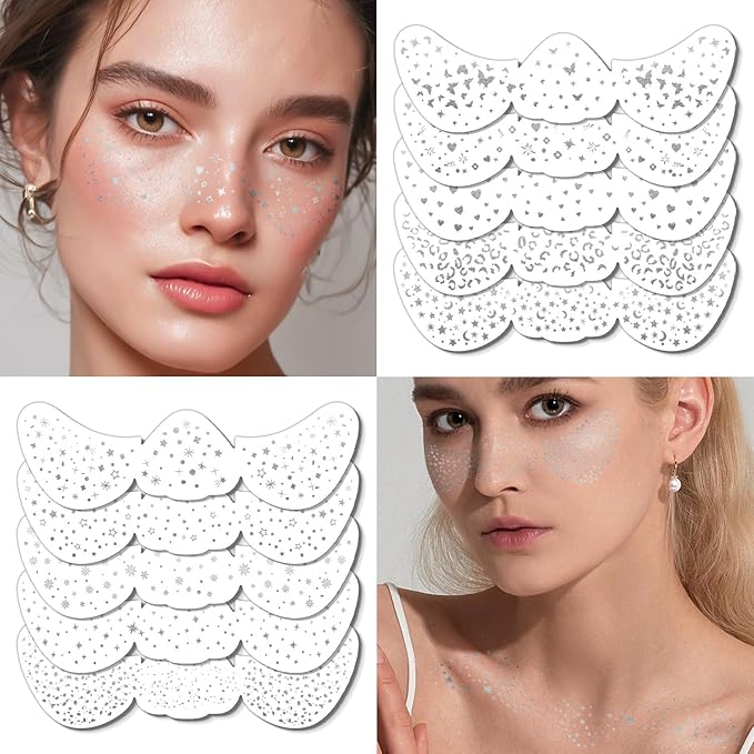10 PCS Glitter Freckles Face Tattoo Sparkles Makeup Patches Stickers for Women Girls Fairy Accessories Rave Festival Trinkets Accessories